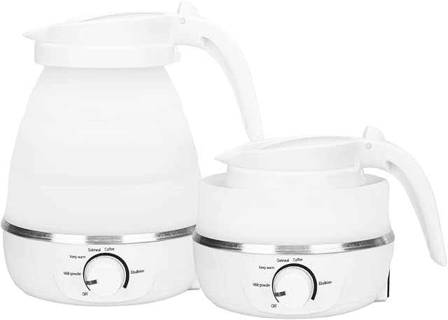 Podazz Travel Kettles Electric Small Portable Folding Compact Mini Kettle Fast Boiling for Travel Boil Dry Protection Electric Kettle with Separable Power Cord for Hiking Camping (White)