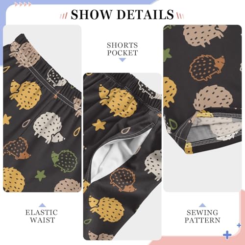 ZZXXB Hedgehog and Stars Boys Long Pants Soft Trousers Elastic Waist Kids Lounge Bottoms with Pockets S-XL4