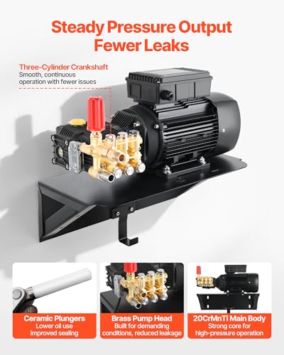 Image of VEVOR Electric Pressure Washer Pump Kit, 1220 PSI, 2.2 GPM, Triplex Power Washer Pump with 2 HP Motor 120 V, Includes Wall Mount Bracket, Spray Gun, Wand, Hose, 5 Nozzles, for Washing Cars, Gardens