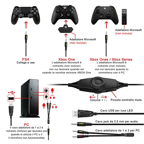 NEEDONE K19 PS4 hoofdtelefoon met kabel en microfoon, voor PC, over-ear, kinderen, gaming headset met microfoon, PS5, Xbox One, Nintendo Switch, Fortnite, computer, laptop, Mac smartphone, stereo basgeluid, RGB - Afbeelding 7