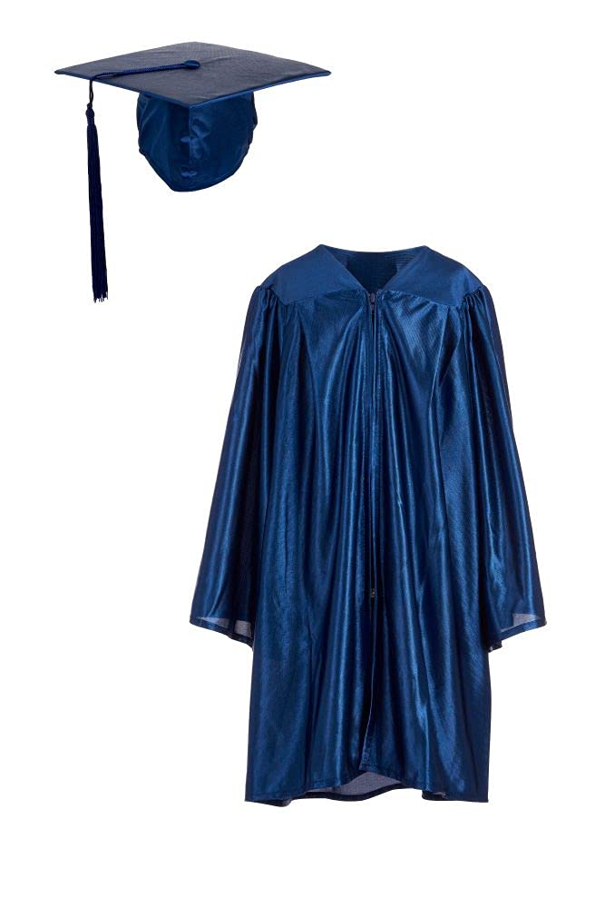 Ashington Ceremonial Gowns Value Graduation Gown and Cap Unisex, Elasticated Mortar board, Navy Blue 100-114cm