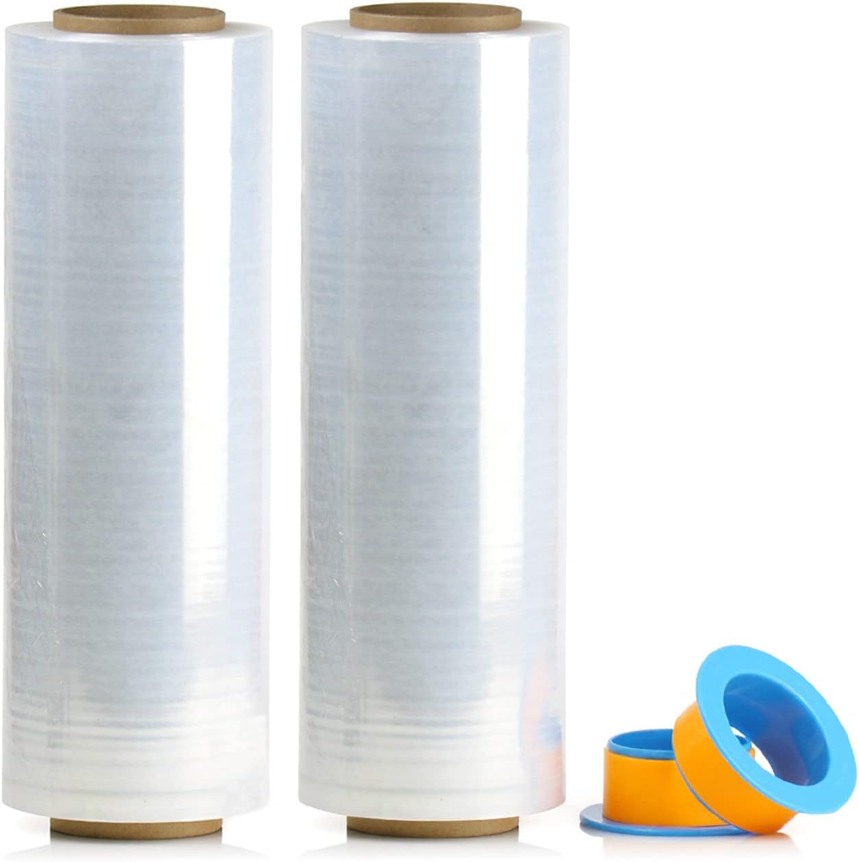 2 Pack 1500ft Industrial Clear Stretch Wrap Film 70 Gauge 15" with 3inch Plastic Rolling Handle for Pallet Wrap, Durable Self-Adhering Packing, Moving, Packaging, Heavy Duty Shrink Film, BOMEI PACK