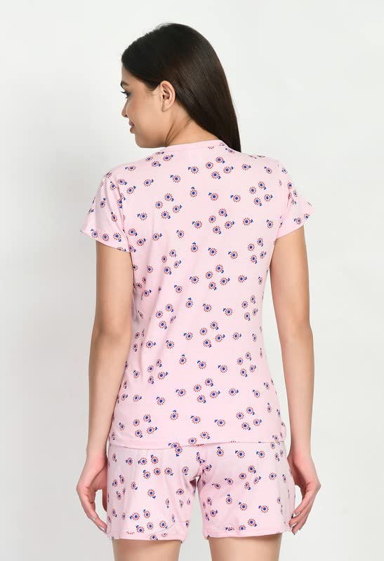 Image of IndiWeaves Cotton Printed Tops and Shorts Set Night Suit for Women (Pack of 3) Pink::Caret::Blue