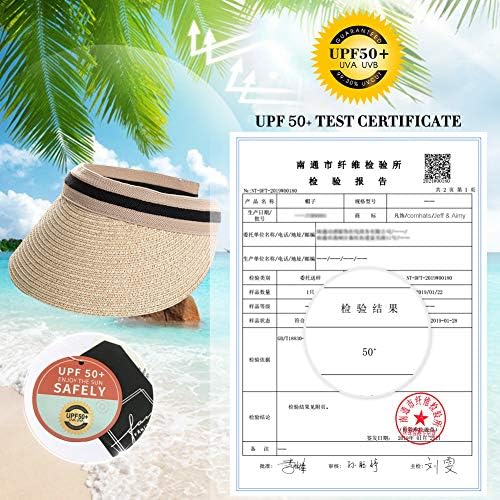 Amazon Brand - Hikaro Straw Visor Sun Hat for Womens Packable Summer Beach Hat Golf Cap