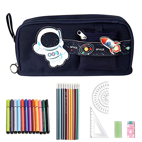 JIMACRO Estuches Escolares, Estuches de Lápices Extensible de Gran Capacidad con Compartimentos, Bolsa de Papelería con Smoothy Cremallera y Asa, Color Vivo para Niñas, Niños, Adolescentes Cover