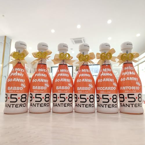 KIT 24 BOTTIGLIE - Bottiglia personalizzata Spumante SANTERO BABY MINI PICCOLA con scritta ed emoticon personalizzabili, Fiocco con dettaglio unico da scegliere in fase di personalizzazione