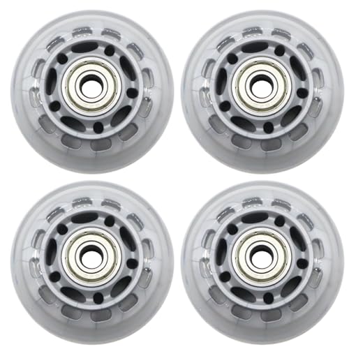 Inline Skate Wheels 64mm, Clear Roller Blade Replacement Wheels with Bearings for Skate, Office Chairs, Luggage (4 Pack)