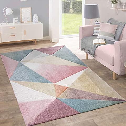 Alfombra Pelo Corto Tendencia Pastel Diseño Geométrico Multicolor Cover