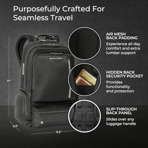 Briggs & Riley Large Cargo Backpack - Carry On Travel Backpack for Women & Men, Personal Item Bag, Self-Repairing Zippers, Padded Straps, Fits up to 17" Laptop - HTA Collection, Black2