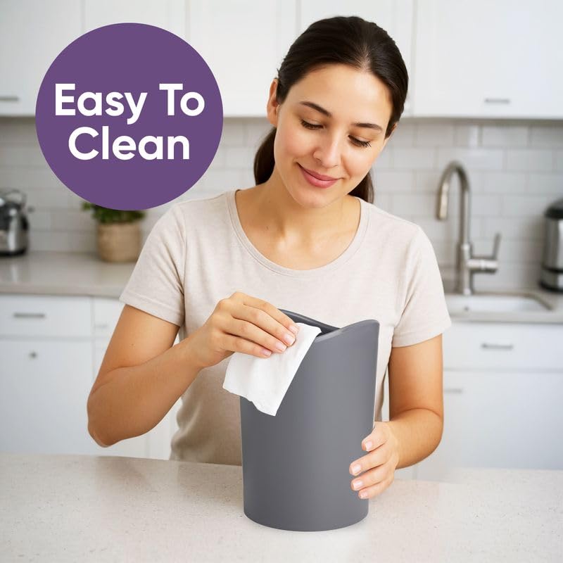 Superio Small Bathroom Trash Can, Modern Grey Mini Open Waste Bin (1 1/2 Gallon, 6 Liter) Plastic Garbage Can for Kitchen, Bathroom, Bedroom, Office, Under Desk, Car