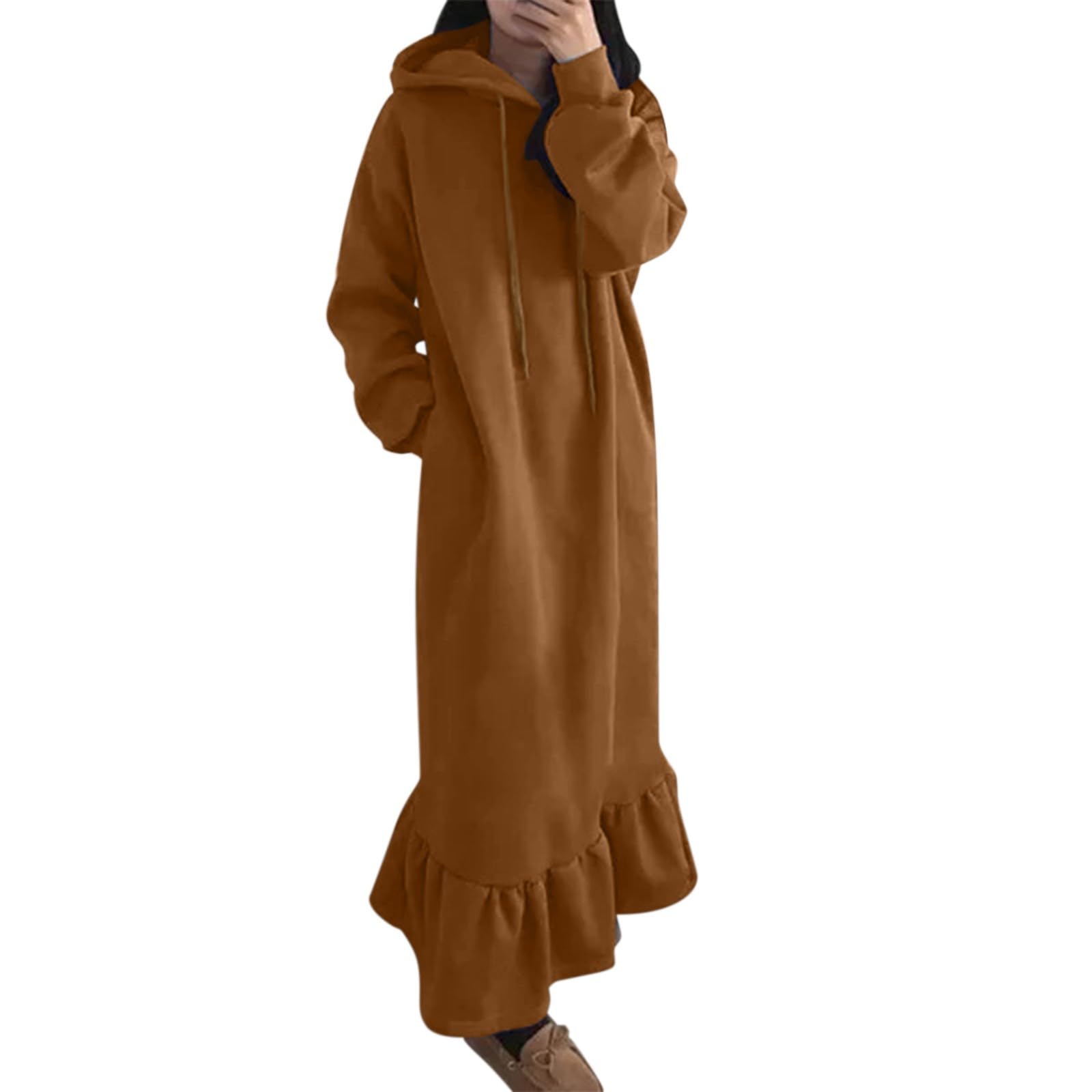 2026 Femmes Casual Grande Manches Longues décontractée Capuche Ample Poche Longue Sweat-Shirt