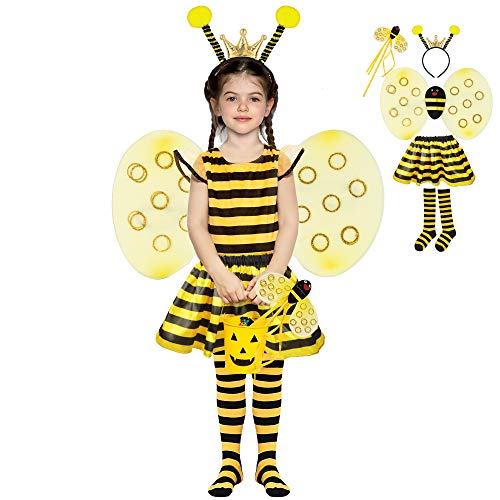 Joy Bang Bee Costume Bee Wings Costume Accessories 5PCS Bumble Bee Wings for Kids Princess Fancy Dress Up with Tutu Dress Wings Headband Wand Bee Socks
