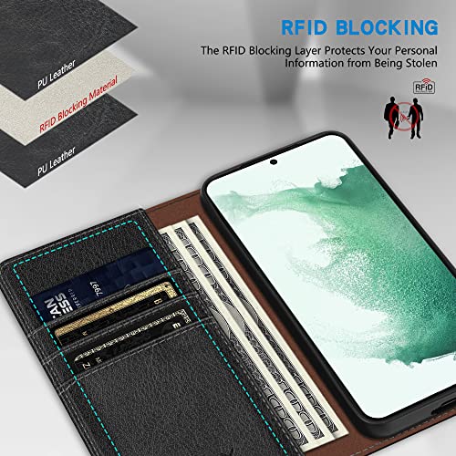 Image of ZZXX for Samsung Galaxy S22 Plus Wallet Case with [RFID Blocking] Card Slot Stand Strong Magnetic Leather Flip Fold Protective Phone Case for Samsung Galaxy S22 Plus Case Wallet(Black-6.6 inch)