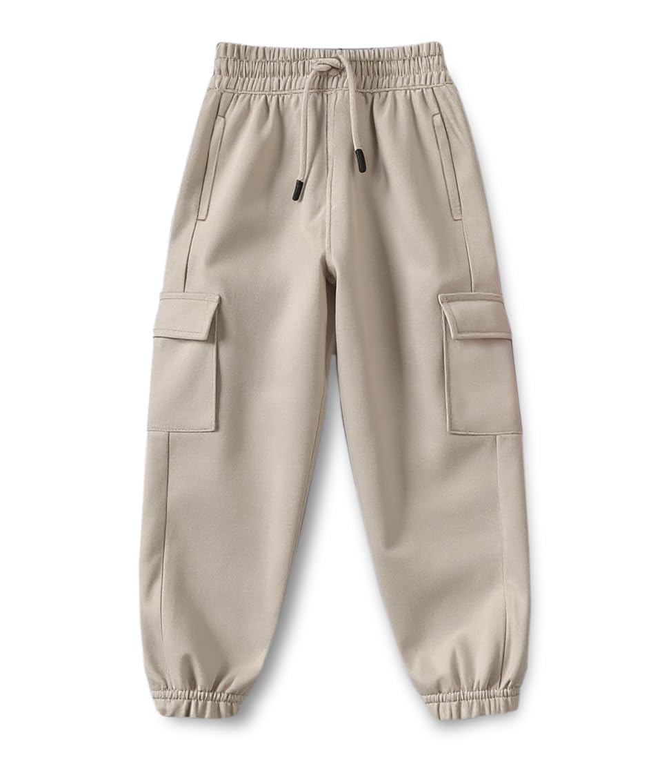 Trampoline Boys & Girls Cotton Terry Cargo Joggers with 4 Utility Pockets | Elastic Waist with Drawstring | Ribbed Cuffs | Soft Kids Jogger Pants for Casual Wear & Outdoor Play