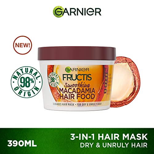 Garnier-Fructis-Hair-Food-Smoothing-Macadamia-Hair-Mask-For-Dry-Unruly-Hair-390ml Garnier Fructis, Hair Mask for Dry Unruly Hair, Smoothing & Nourishing, Macadamia Hair Food, 390 ml