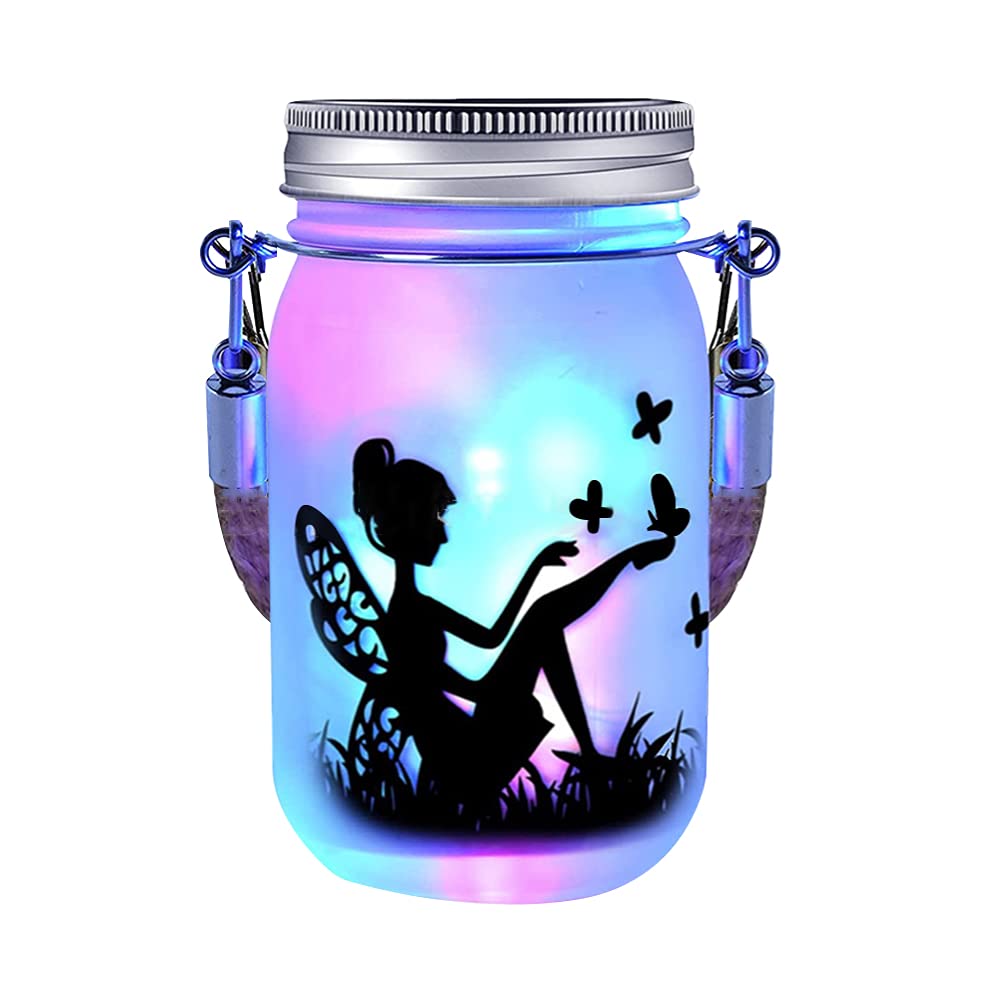 Uposao Solar Fairy Lantern Fairy Decor Glass Hanging Jar Solar Outdoor Lights Fairy Decorations for Garden Lawn Balcony Home Decoration Light
