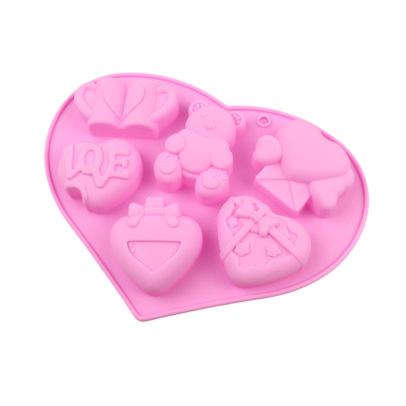 Kalttoy 6 Cavity Heart Bear Silicone Molds for Valentines Day Romance Mousses Cake Ice Creams Baked Dessert Safe Baking Tool Romance Dessert Making Tool Heat Cake Tray