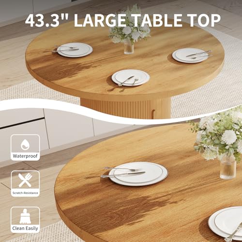 Image of HIPIHOM 5-Piece Dining Set for Small Spaces 43.3 inch Round Table & 4 PU Leather Chairs, Modern Farmhouse with Storage Shelf, Apartment Kitchen Easy Assembly (Natural Color Round Table + 4 Brown Chairs)