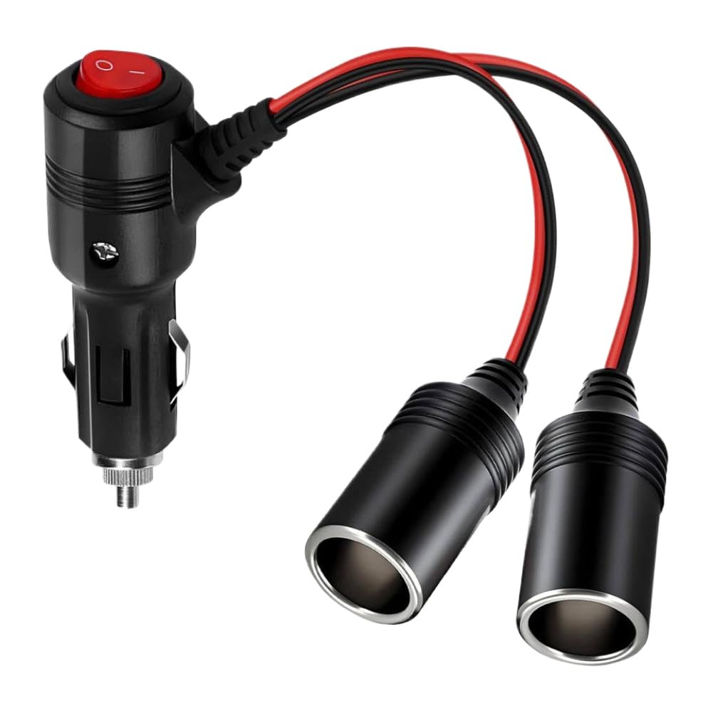 Adaptador Divisor Universal De Encendedor De Coche con Interruptor 1 Macho A 2 Hembras Fusibles 15A para Vehículos 12V Y 24V