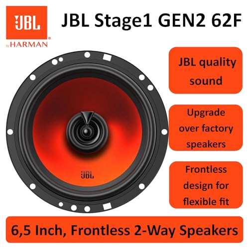 Miniatura 13 de Jbl Stage1 62f Gen2 Altavoces Coaxiales 2 Vías 6,5 Pulgadas 50 W Rms, 400 W Pico, 4 , 89 Db, 55 Hz 20 Khz, Woofer De Polipropileno Plus One , Tweeter Pei, Sonido Claro Y Potente, Fácil Instalación