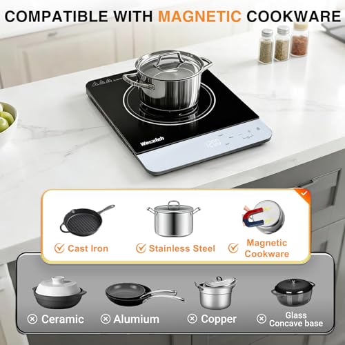 Image of Portable Induction Cooktop, 1200W Slim Burner with 11 Power Levels, 3H Timer, Touch Control, Child Lock for RV, Dorm, Apartment, Small Kitchen, 0.94 Inch
