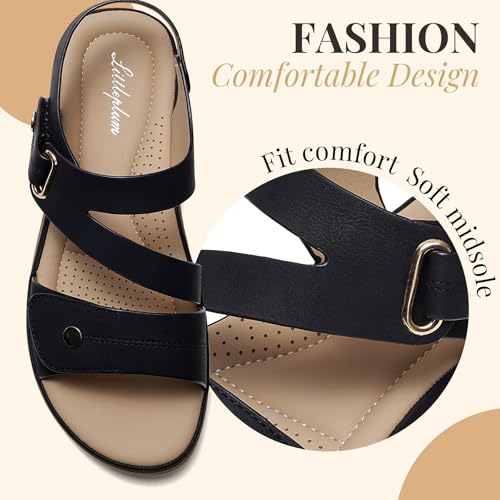 Image of Littleplum Womens Sandals Arch Support - Comfortable Flat Sandals for Women, Summer Breathable Adjustable Orthotic Walking Shoes for Beach,Travel