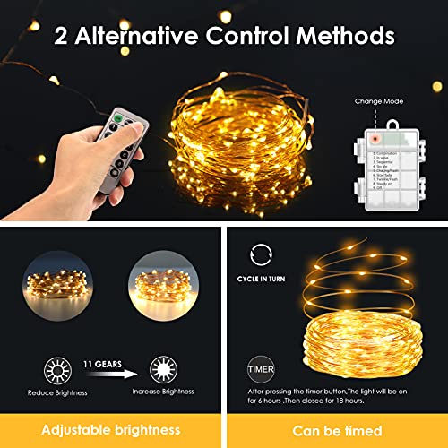2 stuks led-lichtsnoeren voor buiten, kerstdecoratie, 10 m, 8 modi, met batterij en timer, warmwit, waterdicht, kerstverlichting voor kerstboom, raam, tuin, party, bruiloft - Image 4