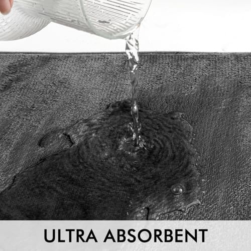 MIULEE Bath Mats Non Slip Memory Foam Bathroom Mat Bath U Shape Rug Shower Mat Coral Fleece Softness Highly Absorbent Washable Rug Bath Mats for Bathroom Kitchen Entrance 50x50 cm Gray - Image 3
