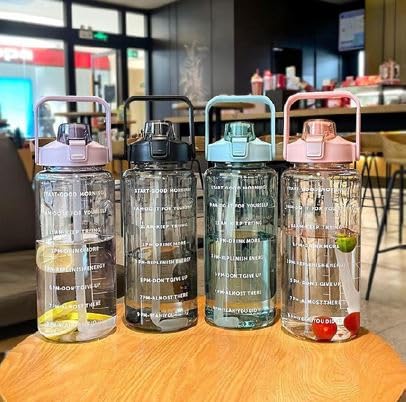 Motivational Water Bottle with Time Marker, Blue, Cute Animal Stickers, Daily Hydration Tracker-image-2