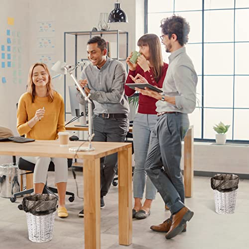 4 Pieces Wicker Waste Bin Small Trash Can Round Waste Basket For Bedroom Decorative Waste Paper Basket Woven Garbage Can Rubbish Basket For Bedroom Bathroom Offices Home, 9.3 X 6.9 X 5.1 Inch (White) #TOP5