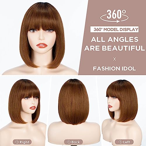 FASHION IDOL Bob Human Hair Wig with Bangs for Black Women Short Straight Hair 10 Inch Natural Black Glueless Machine Made Short Bob Wigs - Image 2
