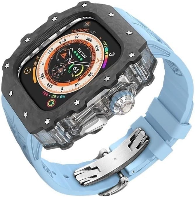 Boîtier montre fibre de carbone SCHIK ultra léger et bracelet transparent pour iWatch SE 45