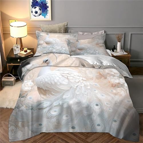 Housse de couette lion blanc 200x200cm avec fermeture éclair en microfibre légère