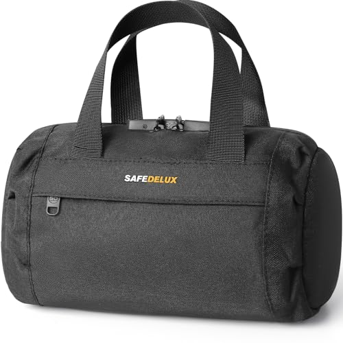 SafeDelux Smell Proof Bag with Combination Lock Odorless Activated Carbon Fiber Smell Proof Container Portable Stash Box for Travel Home Office & Gifts (Black1)