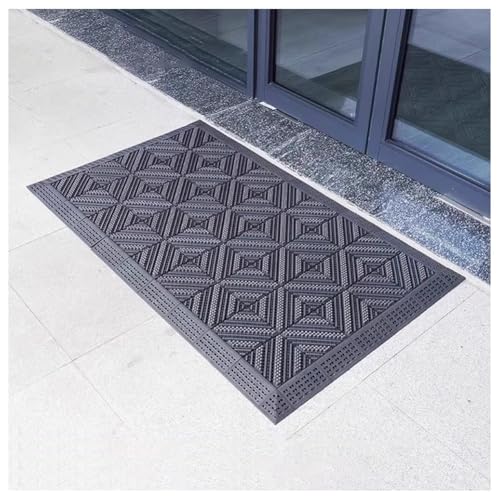 Alfombrilla de escalera duradera para exteriores con agujeros de drenaje, resistente a la intemperie, goma EVA, rasqueta, azulejos entrelazados, color gris, 60 x 90 cm, tapete de entrada resistente