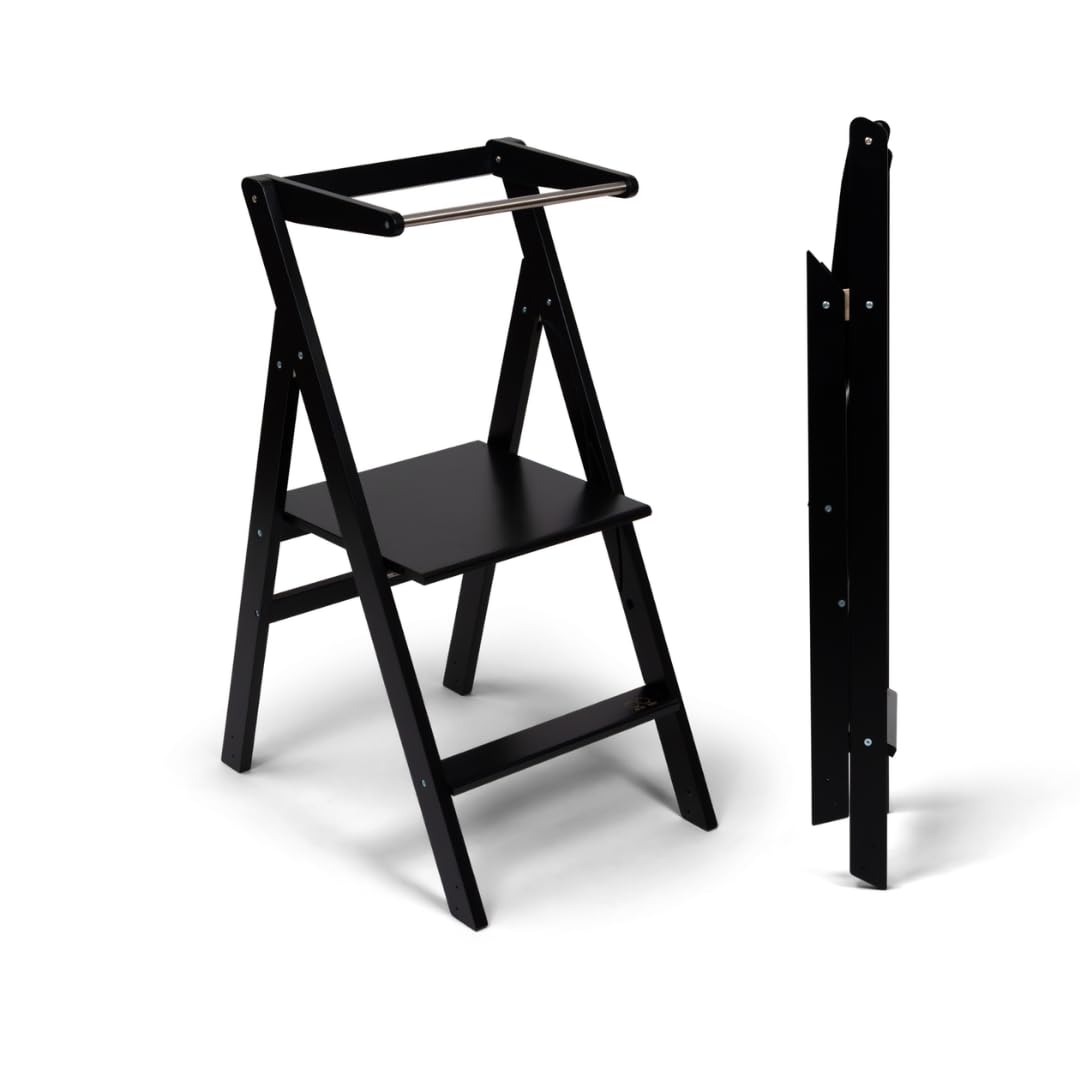 Ette Tete Foldable Learning Tower with Adjustable Height Step 'n' Fold (Black)