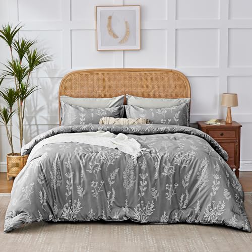 Kozyhvn Twin XL Grey Floral Comforter Set 5-Piece