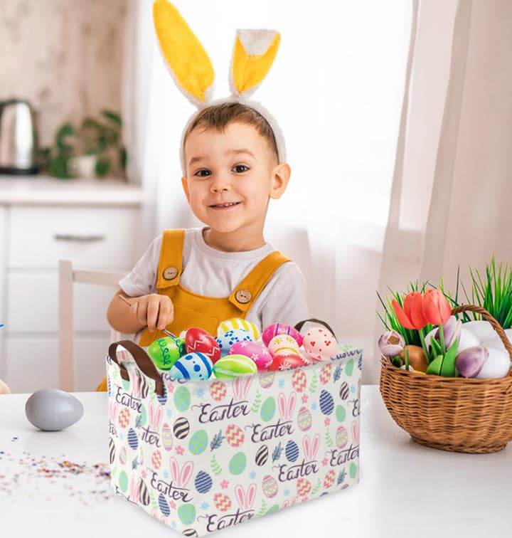 Image of Rectangular Easter baskets , Kids Easter Basket Organizer.Cute Storage Basket with Handles.Boys and Girls,Easter Bunny Eggs Decor,Books,Easter Gifts . (Easter bunny eggs)