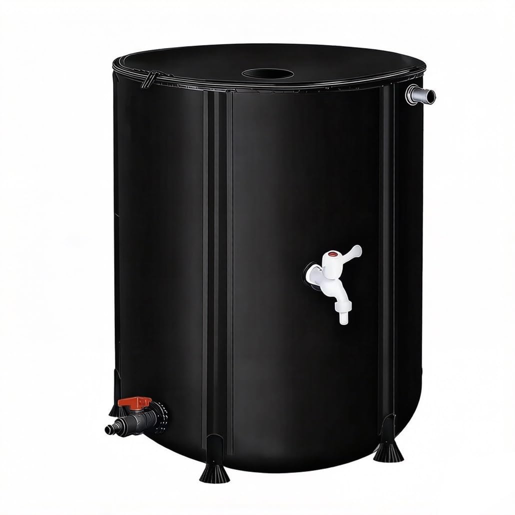 Barril de Lluvia Plegable portátil, contenedor colector de Tanque de Almacenamiento de Agua de 13-264 galones for recolectar Agua Lluvia canalones(Black,1x1.25m/1000L/264gal)