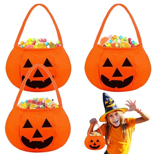 Borsa Di Zucca Di Halloween3 Pezzi Halloween Sacchetti Di ZuccaRegalo Con Zucca Halloween BorsaZucca Manico SacchettoHalloween Zucca Borsa Caramelleper Banchetti Festa per Bambini di Halloween