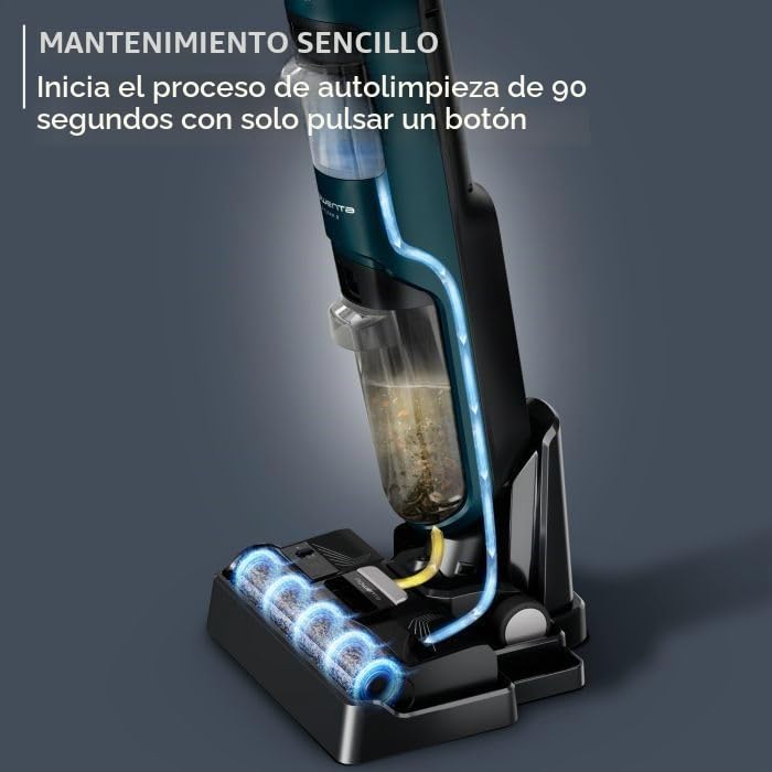Rowenta X-Clean 2 GZ2251E0 Washing Vacuum Cleaner, 120 W, 440 RPM, hasta 35 min Autonomy, 0.44L Dirty Water Tank, LED Screen, Panel de control, verde y negro