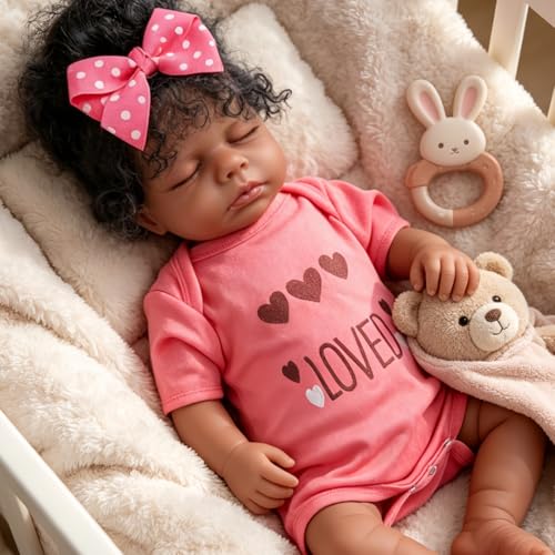 Muñeca bebé realista Afroamericana de 18 pulgadas miniatura 4