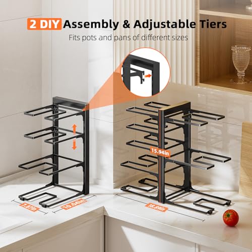Image of MUDEELA 8-Tier Pots and Pans Organizer under Cabinet, 15.9 inch H Heavy-duty | 120LBS capacity, 2 Installation Options, Adjustable pot rack holds cast-iron pans, skillets, griddles and shallow pot