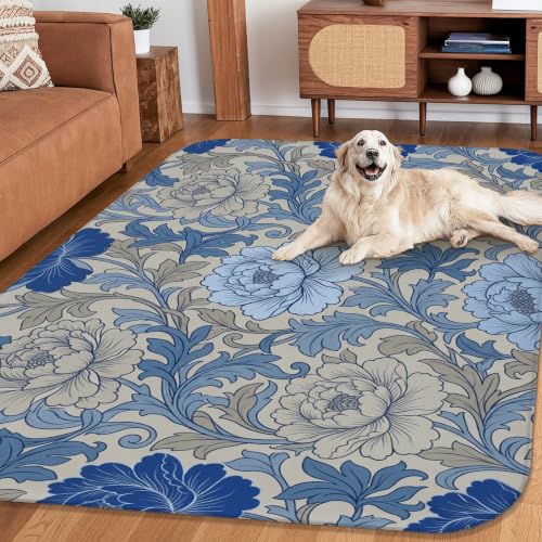 Alfombra antideslizante rectangular azul floral decorativa de dormitorio 5