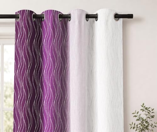 Image of Ultimate Trends Ombre Blackout Curtains for Bedroom Room Darkening Curtains for Living Room,Energy Saving,Thermal Insulated Grommet Window Drapes, Purple and Greyish White, 8 FEET,2 Panels