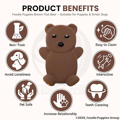 Image of Foodie Puppies Dog Squeaky Chew Latex Rubber Toy - (Brown Flat Beer) for Small Dogs & Puppies | Durable, Soft, Animal Design, Fetch & Chew Safe Play Toy | Reduce Separation Anxiety