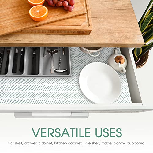 Glotoch Premium Non Slip Shelf Liner, Non Adhesive Drawer Liner, Waterproof Shelf Liners For Kitchen Cabinets, Drawer, Fridge, Wire Shelving, Pantry-12 X20 Ft, Heavy Duty, White Herringbone #TOP2
