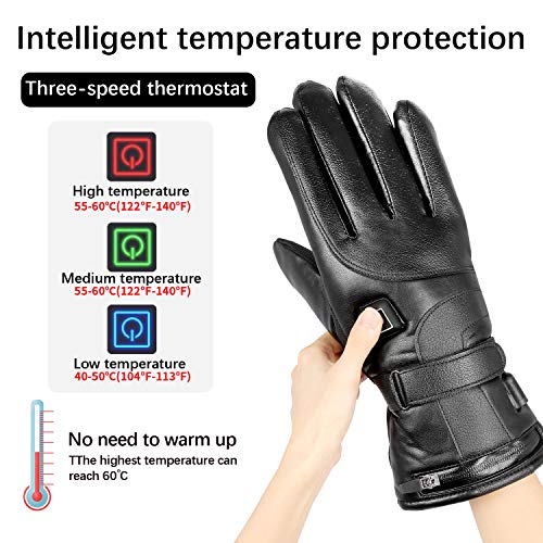 7.4V 4000mAh Heated Gloves for Motorcycle Rechargeable Electric Leather Gloves Battery Heating Thermal Gloves Anti Slip Touch Screen Temperature Control for Winter Outdoor Sports