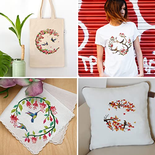 Origach 4 Pcs Spring Bird And Flower Embroidery Starters Kit For Beginners, Cherry Blossom Hummingbird Embroidery Stitch Practice Kit Include Embroidery Cloth, Embroidery Hoops, Threads And Needles #TOP7