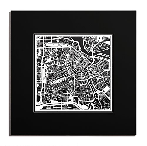O3 Design Studio Amsterdam Paper Cut Map Matted Black 20x20 inches Paper Art